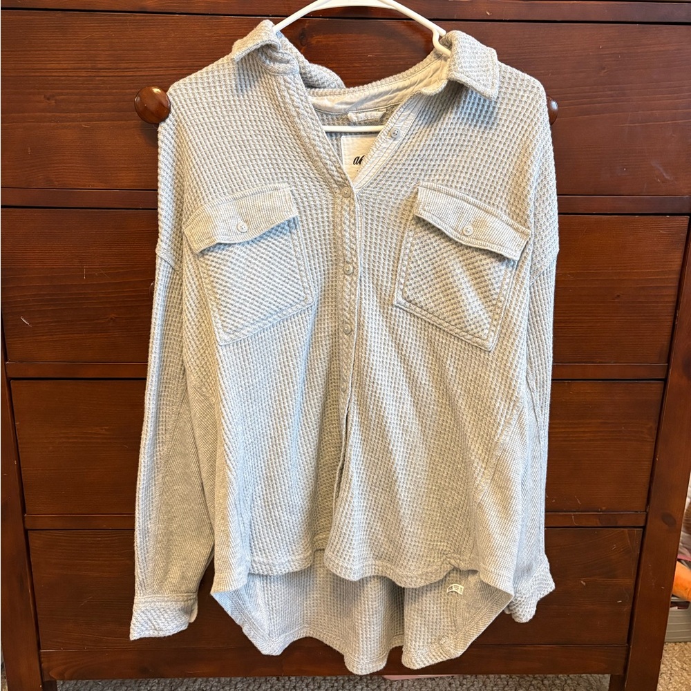 Aerie by American Eagle Light Gray Lumber Jane Shirt